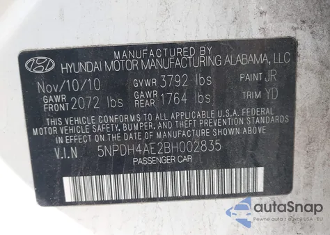 2011 Hyundai Elantra Gls from USA, damaged, VIN 5NPDH4AE2BH002835